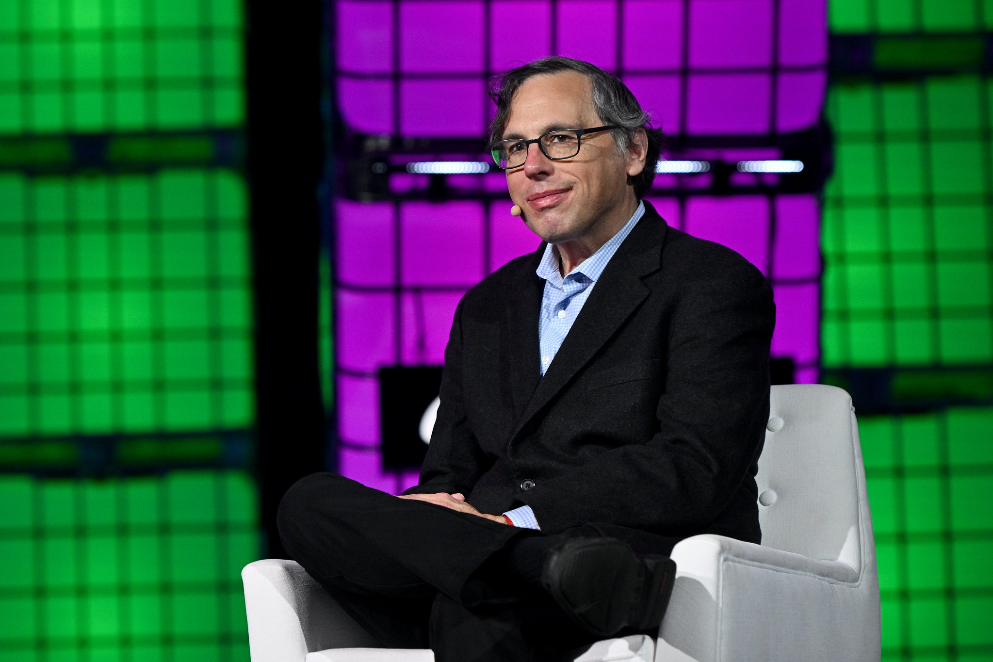 Harry McCracken, Global Technology Editor, Fast Company, on Centre Stage during day one of Collision 2023 at Enercare Centre in Toronto, Canada. Photo by Ramsey Cardy/Collision via Sportsfile