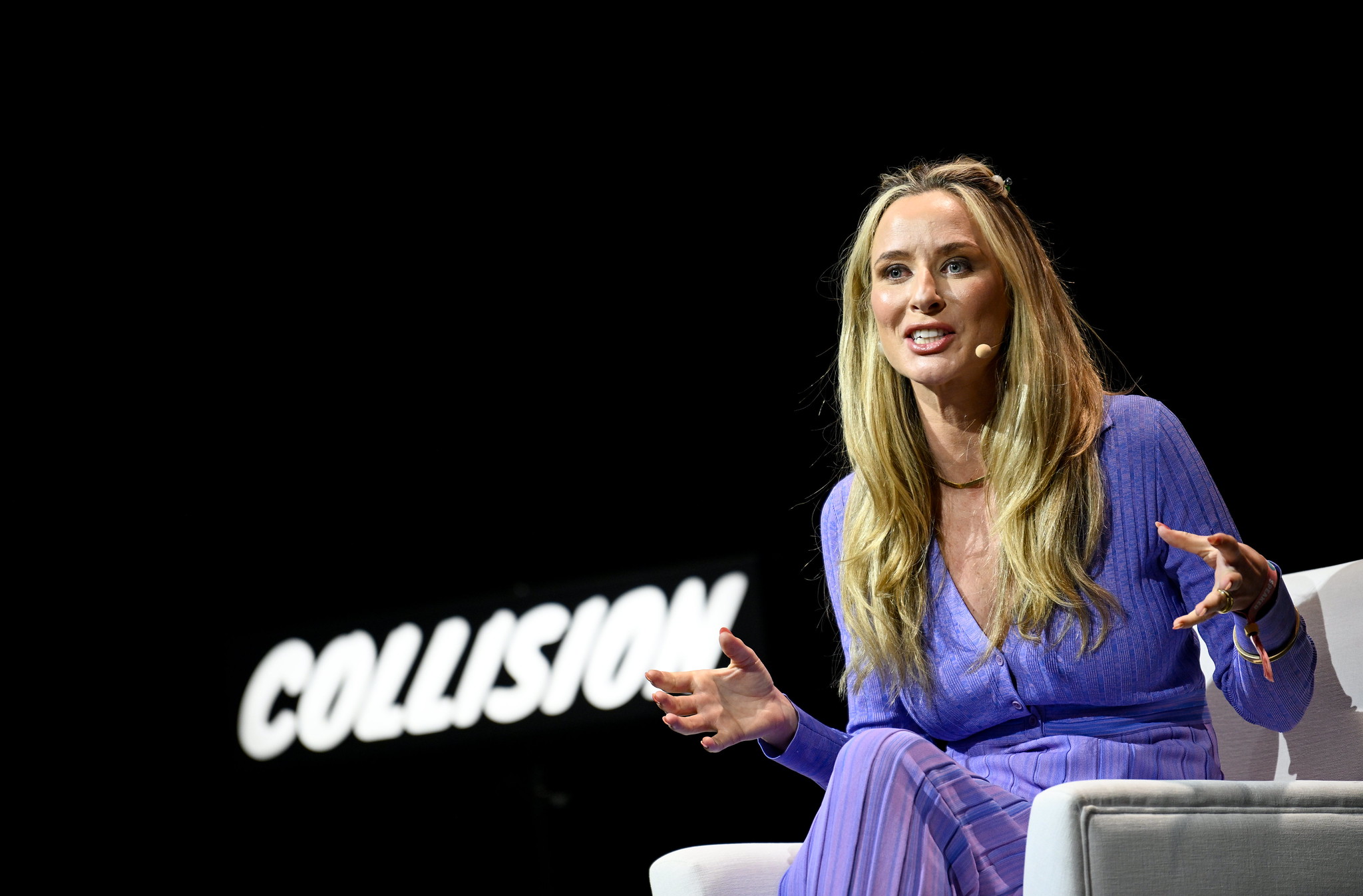 18 June 2024; Bryony Cole, Founder & Podcaster, Future of Sex; on FutureSocieties Stage on day one of Collision 2024 at the Enercare Centre in Toronto, Canada. Photo by Ramsey Cardy/Collision via Sportsfile