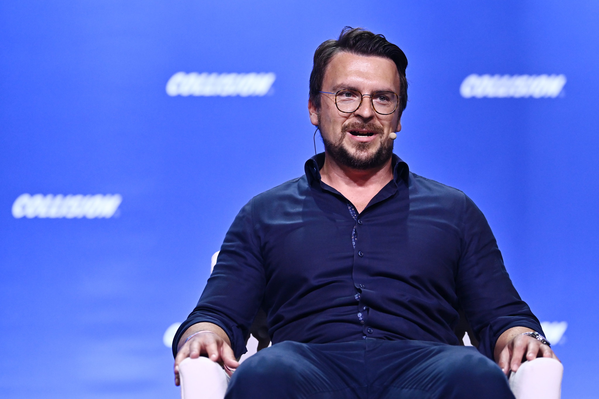 19 June 2024; Florian Neukart, Chief Product Officer, Terra Quantum; on FULL STK Stage day two of Collision 2024 at the Enercare Centre in Toronto, Canada. Photo by Piaras Ó Mídheach/Collision via Sportsfile