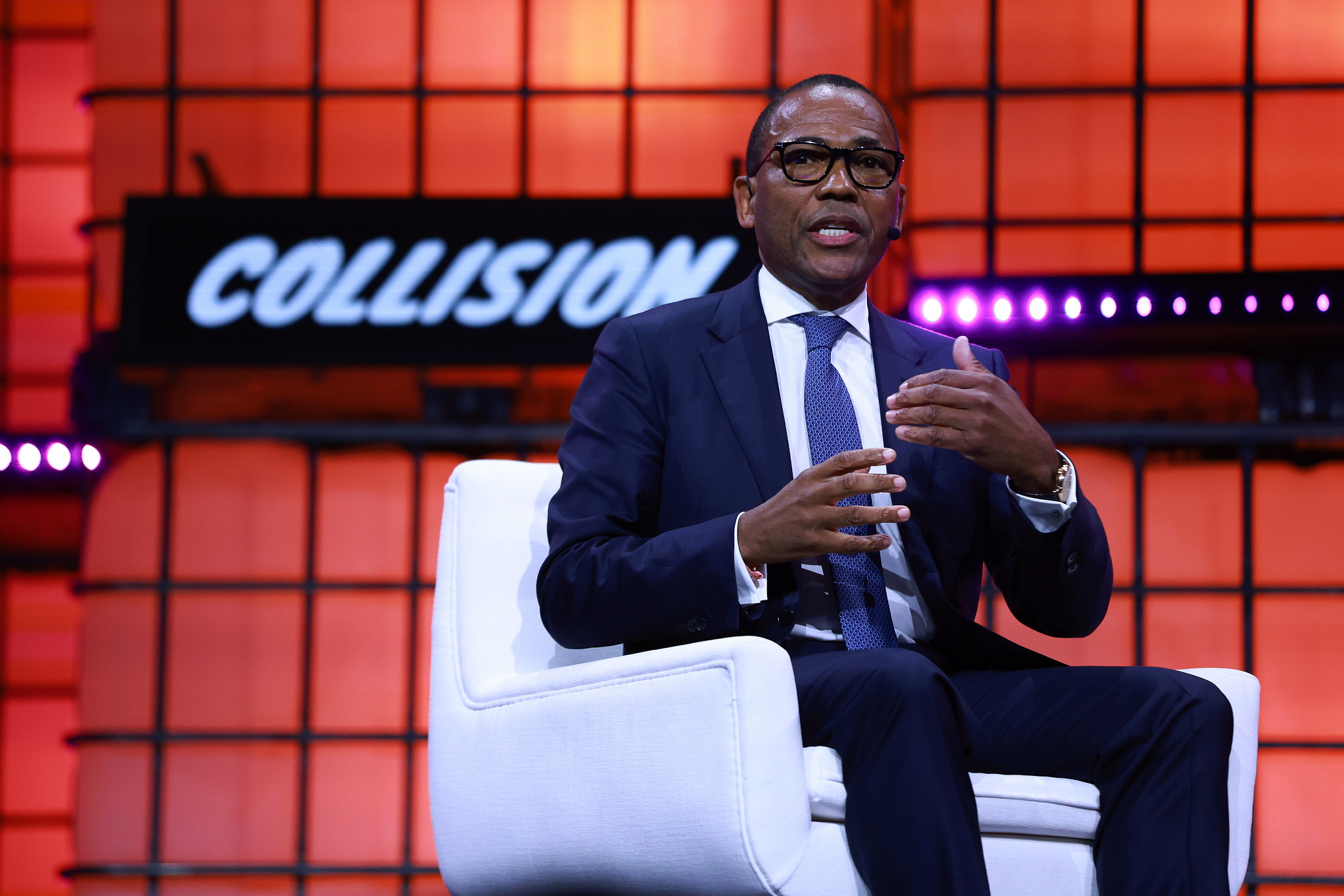 20 June 2024; Billy Nolen, Chief Regulatory Affairs Officer, Archer Aviation; on Centre Stage during day three of Collision 2024 at the Enercare Centre in Toronto, Canada. Photo by Vaughn Ridley/Collision via Sportsfile