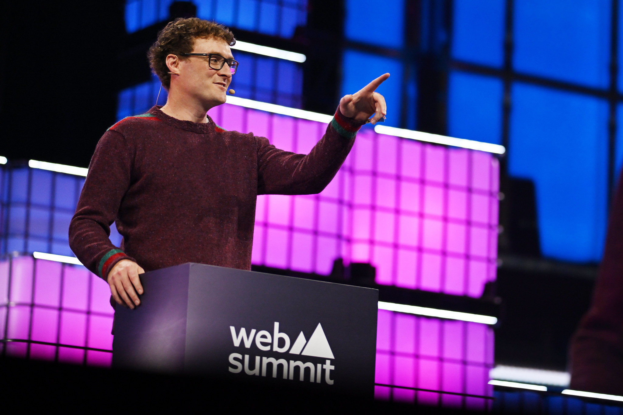 11 November 2024; Paddy Cosgrave, CEO & Founder, Web Summit, on Centre Stage during the opening night of Web Summit 2024 at the MEO Arena in Lisbon, Portugal. Photo by David Fitzgerald/Web Summit via Sportsfile